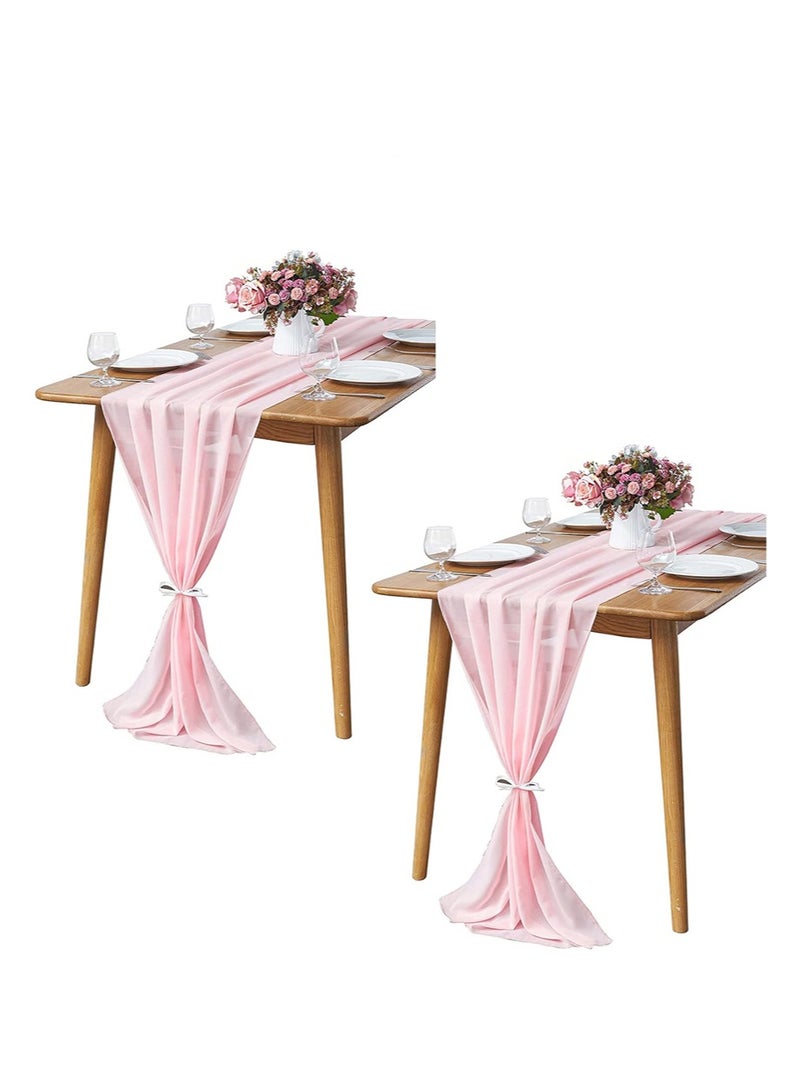 إزدنك 2-حزمة 75 سم * 300 سم من مفرش المائدة الشيفون الوردي ، مناسب لزينة حفلات الزفاف الرومانسية ، زينة حفلات أعياد الميلاد (وردي) - Image 1
