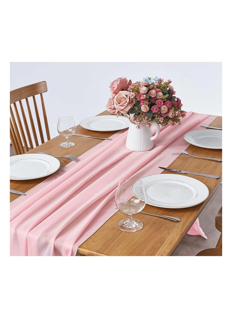 إزدنك 2-حزمة 75 سم * 300 سم من مفرش المائدة الشيفون الوردي ، مناسب لزينة حفلات الزفاف الرومانسية ، زينة حفلات أعياد الميلاد (وردي) - Image 2