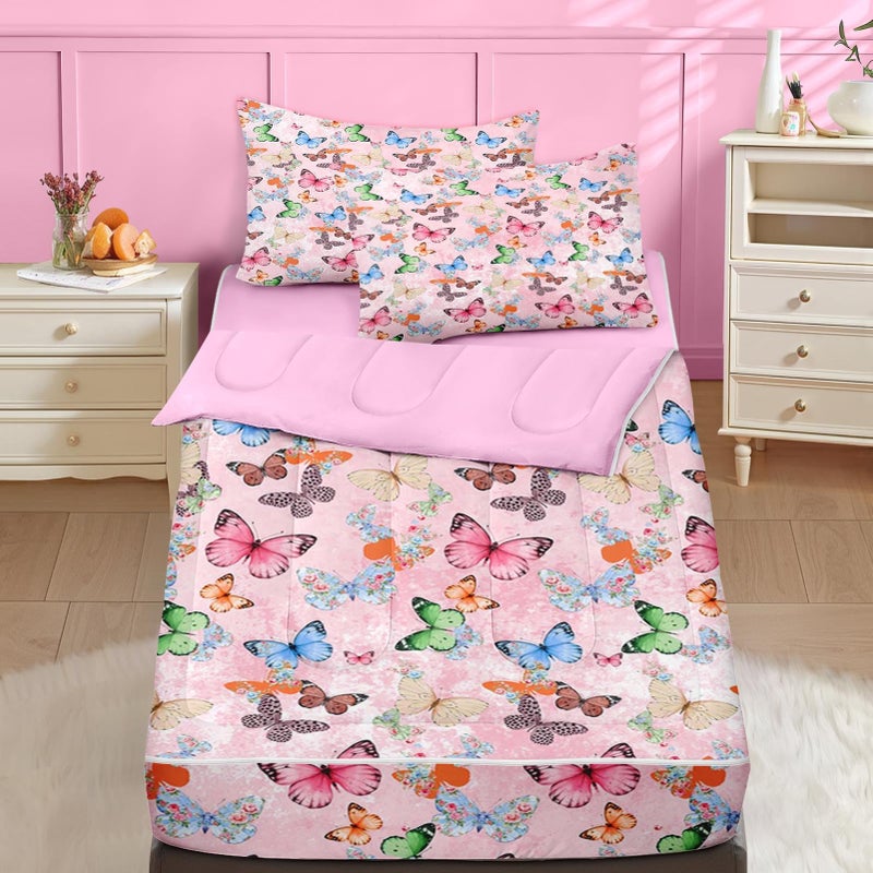Nesker Zipper Bedding Twin Colorful Butterfly Zip Up Bedding Set for Girls and Kids, Cute Butterflies 3 Pcs Comforter Bed in a Bag with Fitted Sheet and 2 Pcs Pillowcases - Image 1
