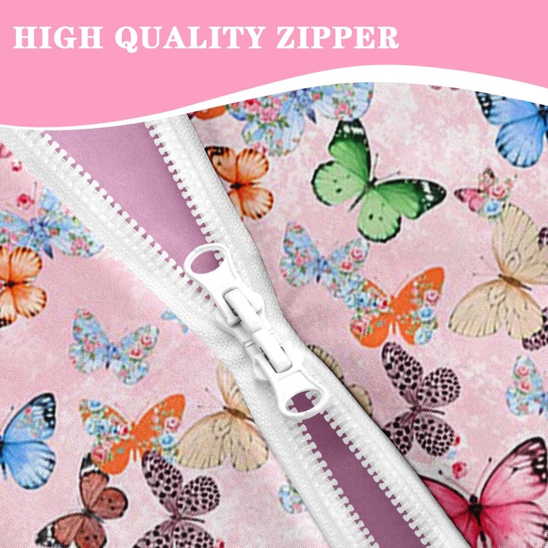 Nesker Zipper Bedding Twin Colorful Butterfly Zip Up Bedding Set for Girls and Kids, Cute Butterflies 3 Pcs Comforter Bed in a Bag with Fitted Sheet and 2 Pcs Pillowcases - Image 3