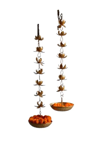 Homes Dignity Presents Lotus Shaped Hanging Urli Pot for Floating Diyas and Candles by Pouring Flowers give Elegant Look Set of 2  - Image 1