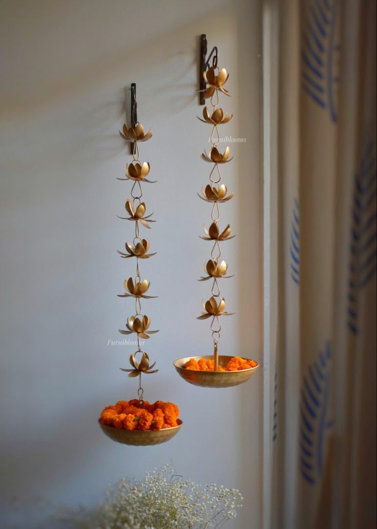 Homes Dignity Presents Lotus Shaped Hanging Urli Pot for Floating Diyas and Candles by Pouring Flowers give Elegant Look Set of 2  - Image 2