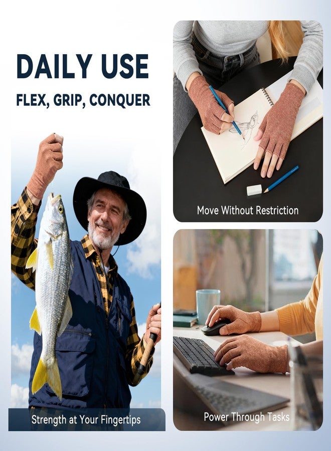 دورير قفازات دويرر الضاغطة لالتهاب المفاصل للنساء والرجال لعلاج إصابات الإجهاد المتكرر، ومتلازمة النفق الرسغي، والروماتيزم، والتهاب الأوتار، قفازات بدون أصابع للكتابة على الكمبيوتر والعمل اليومي (بني، مقاس متوسط) - Image 4