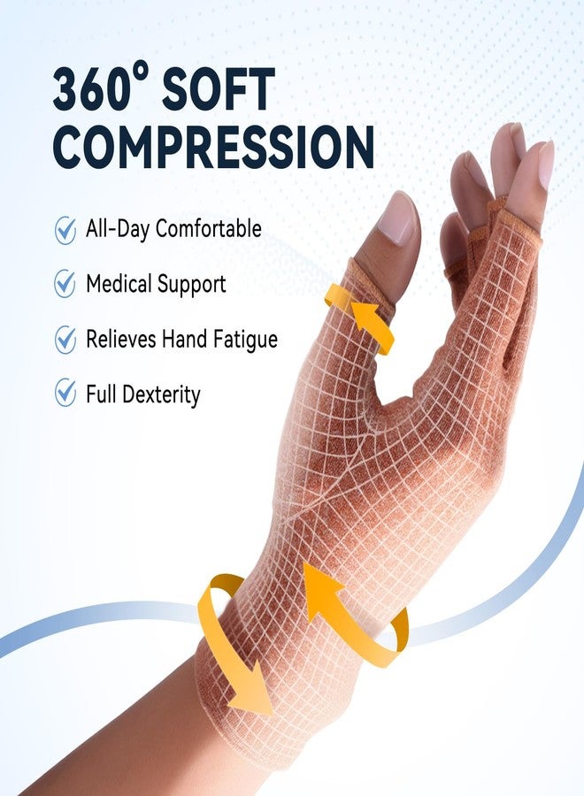 دورير قفازات دويرر الضاغطة لالتهاب المفاصل للنساء والرجال لعلاج إصابات الإجهاد المتكرر، ومتلازمة النفق الرسغي، والروماتيزم، والتهاب الأوتار، قفازات بدون أصابع للكتابة على الكمبيوتر والعمل اليومي (بني، مقاس متوسط) - Image 2