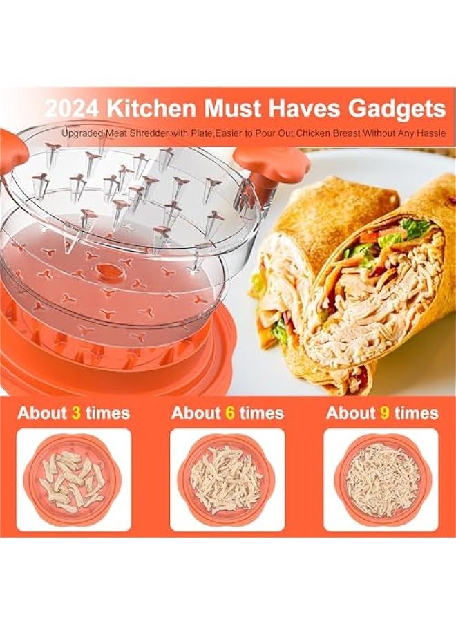Chicken Shredder with Separate Plate, Large Meat Shredder Tool Twist with Transparent Lid&Brush, Visible Manual Chicken Breast Shredder, Dishwasher Safe, Ergonomic Handle, Easy to Clean (Orange) - Image 1