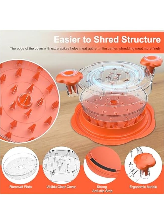 Chicken Shredder with Separate Plate, Large Meat Shredder Tool Twist with Transparent Lid&Brush, Visible Manual Chicken Breast Shredder, Dishwasher Safe, Ergonomic Handle, Easy to Clean (Orange) - Image 2