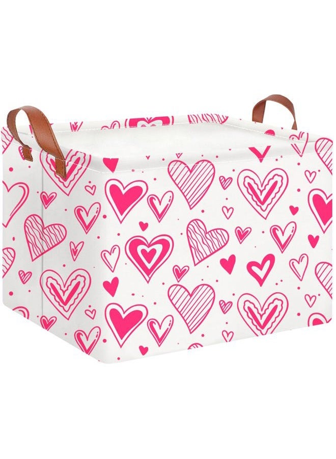 CLOCOR Rectangular Heart Printed Valentine's Day Basket Empty,Gift Basket for Kids,Boyfriend,Girlfriend,Waterproof Storage Basket with Handles,Room Decor(Bright Heart) - Image 1
