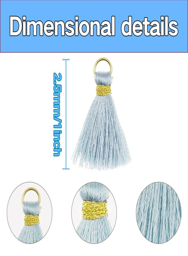 VAPKER 100Pcs 0.8Inch/2CM Mini Tassels Ice Blue Tassel Tiny Handmade Craft Tassels with Gold Jump Ring for Earring Jewelry Necklace Making Accessories DIY - Image 2