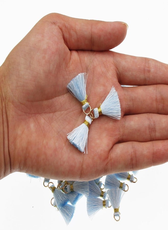 VAPKER 100Pcs 0.8Inch/2CM Mini Tassels Ice Blue Tassel Tiny Handmade Craft Tassels with Gold Jump Ring for Earring Jewelry Necklace Making Accessories DIY - Image 3