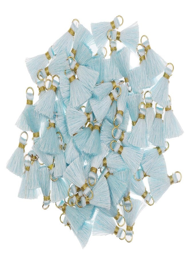 VAPKER 100Pcs 0.8Inch/2CM Mini Tassels Ice Blue Tassel Tiny Handmade Craft Tassels with Gold Jump Ring for Earring Jewelry Necklace Making Accessories DIY - Image 1