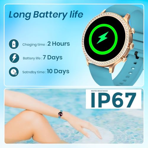 PunnkFunnk Genquira Smartwatch for Women with Bluetooth Calling, 1.69" HD AMOLED Display, Health & Fitness Tracker with SpO2, Heart Rate, 100+ Sports Modes, IP67 for Android & iPhone(SkyBlue) - Image 4