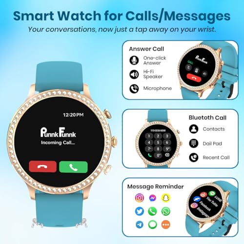PunnkFunnk Genquira Smartwatch for Women with Bluetooth Calling, 1.69" HD AMOLED Display, Health & Fitness Tracker with SpO2, Heart Rate, 100+ Sports Modes, IP67 for Android & iPhone(SkyBlue) - Image 3