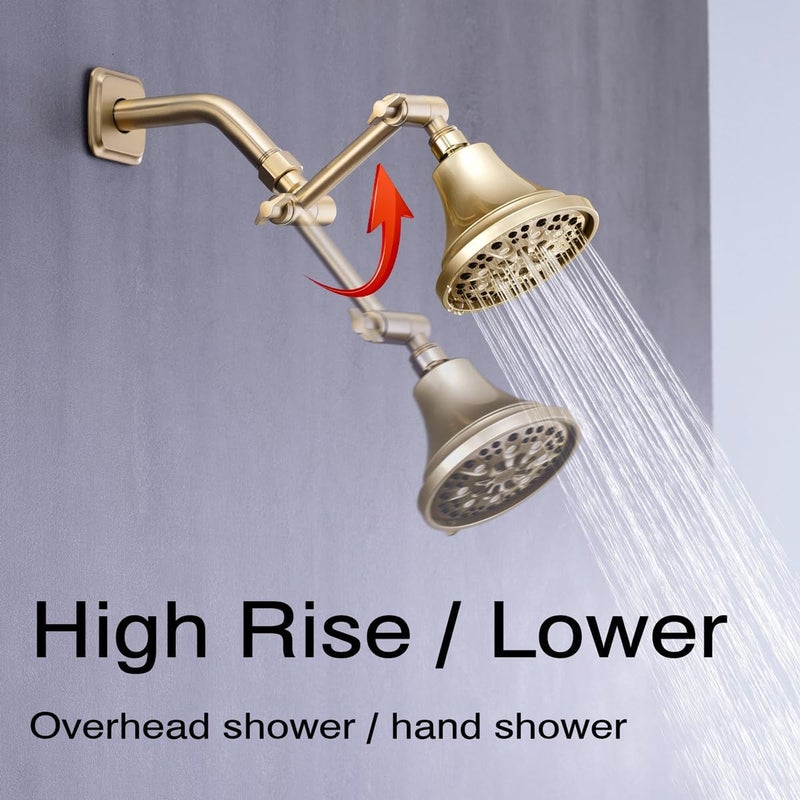 TRUSTMI ذراع دش نحاسي بطول 4 بوصات قابل للتعديل بارتفاع ذراع دش مطلي بالذهب المصقول - Image 2