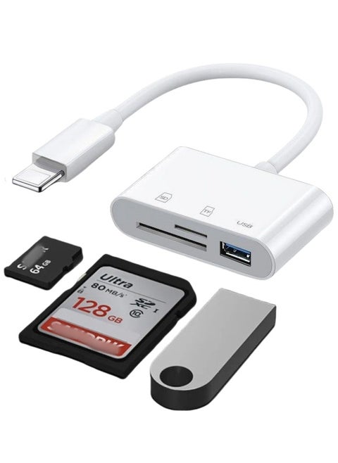 SD Card Reader for iPhone, Lightning to SD Card Reader, 3-in-1 SD Card Reader for SD Card/Micro SD Digital Camera Adapter Compatible with iPhone, Plug and Play SD Card Reader