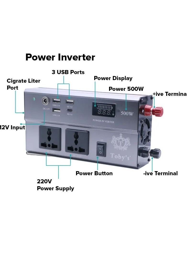 Toby's Toby's 40A Rechargeable Battery with Inverter 500Watts, 40A Battery for camping 40000mah Power Capacity  - Image 4