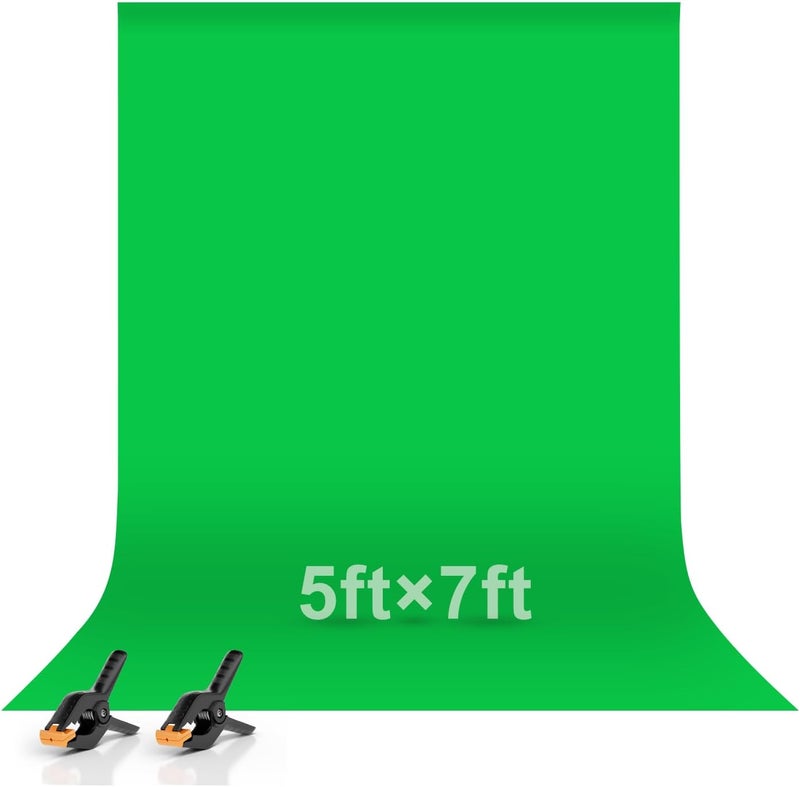 EMART Wear resistant upgraded material 5x7ft/1.5x2m Green Screen, Chroma-Key Greenscreen Cloth Photography Background Photo Backdrop Sheet for Video Studio, Photoshoot, Live Streaming, Zoom, 2 Spring Clamps Included Upgraded quality - Image 1