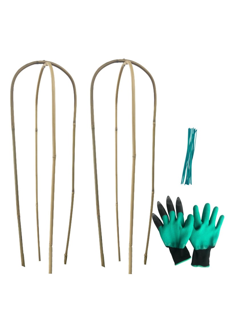 EcoBudding Bamboo Trellis Double U Hoops (29.5IN) Flower Climbing Frame With A Pair Of Garden Gloves And Some Binding Wire  - Image 1