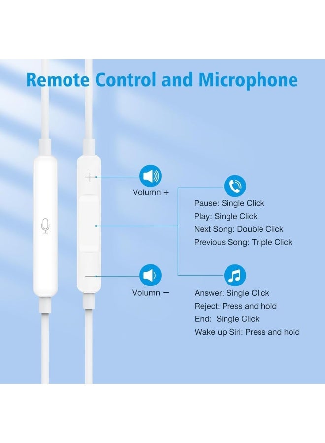 Denx Earphone With Lightning Connector ,Classic In-ear Earphones Wired Control Headphones for Apple iPhone White - Image 2