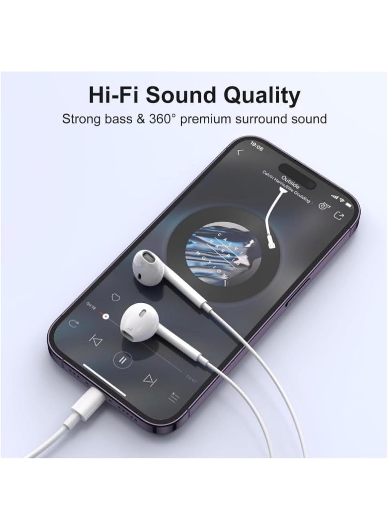 Denx Earphone With Lightning Connector ,Classic In-ear Earphones Wired Control Headphones for Apple iPhone White - Image 3