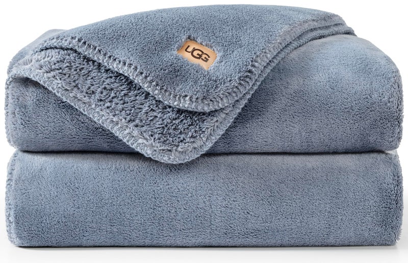 UGG Whitecap Plush Throw Blanket Fleece Lightweight Soft Cozy Throw for Couch or Bed Luxury Home Decor for Living Room Washable Hypoallergenic Blankets for Dorm Decor 50inch x 70inch Denim Blue
