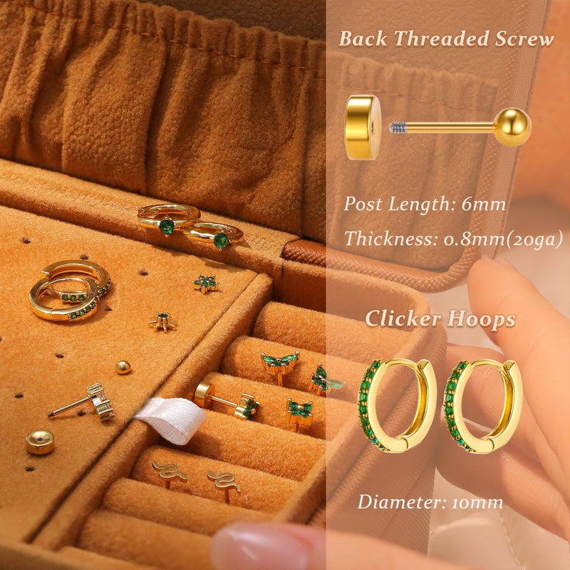 KRFY Flat Back Stud Earrings - 17 Pairs 18K Gold Plated Surgical Steel Stud Earrings For Women Hypoallergenic Hoop Earrings Tiny Screw Back Cartilage Earring Set For Multiple Piercing - Image 2