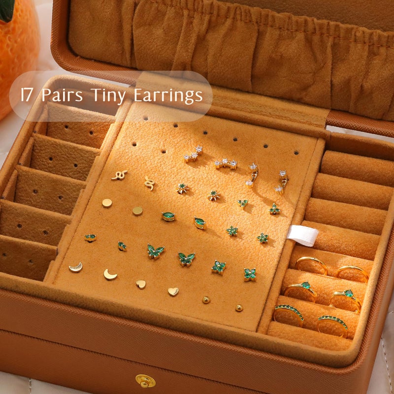KRFY Flat Back Stud Earrings - 17 Pairs 18K Gold Plated Surgical Steel Stud Earrings For Women Hypoallergenic Hoop Earrings Tiny Screw Back Cartilage Earring Set For Multiple Piercing - Image 4