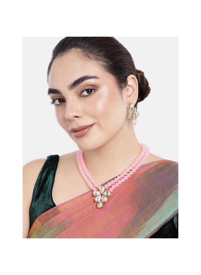 Peora Gold Plated Crystal Pearl Long Necklace with Drop Earrings Traditional Ethnic Jewellery Set for Women Girls - Image 3