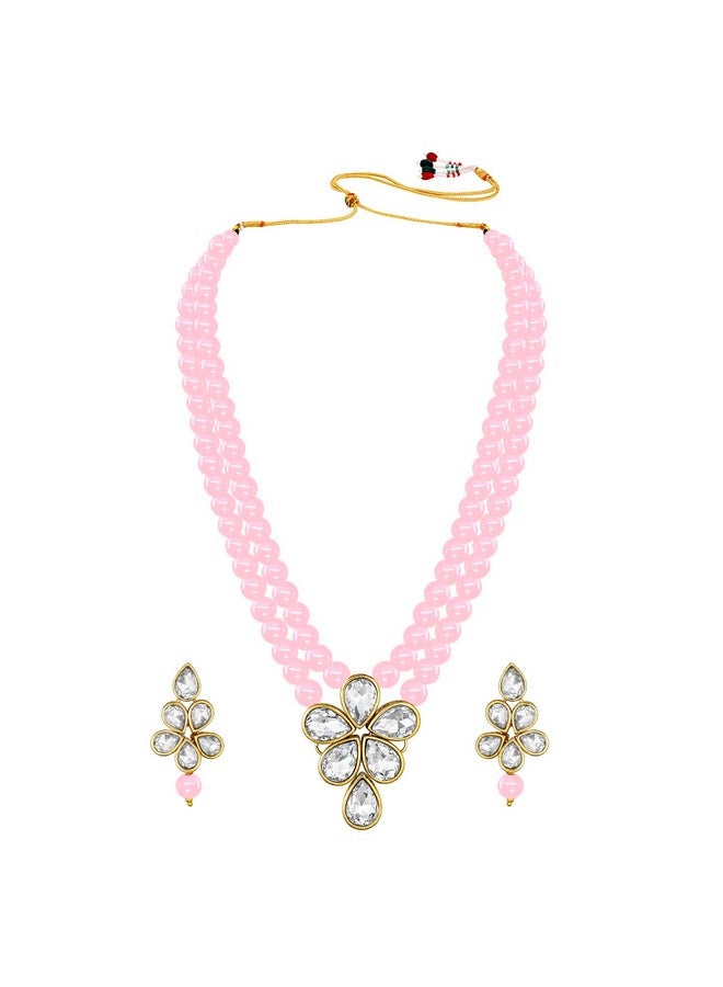 Peora Gold Plated Crystal Pearl Long Necklace with Drop Earrings Traditional Ethnic Jewellery Set for Women Girls - Image 5