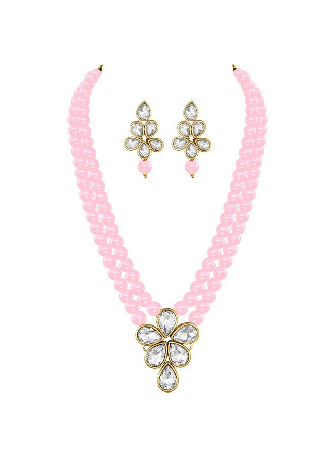 Peora Gold Plated Crystal Pearl Long Necklace with Drop Earrings Traditional Ethnic Jewellery Set for Women Girls - Image 1