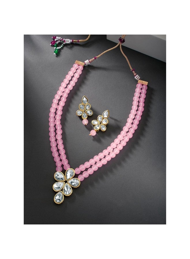 Peora Gold Plated Crystal Pearl Long Necklace with Drop Earrings Traditional Ethnic Jewellery Set for Women Girls - Image 2