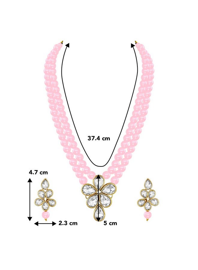 Peora Gold Plated Crystal Pearl Long Necklace with Drop Earrings Traditional Ethnic Jewellery Set for Women Girls - Image 4