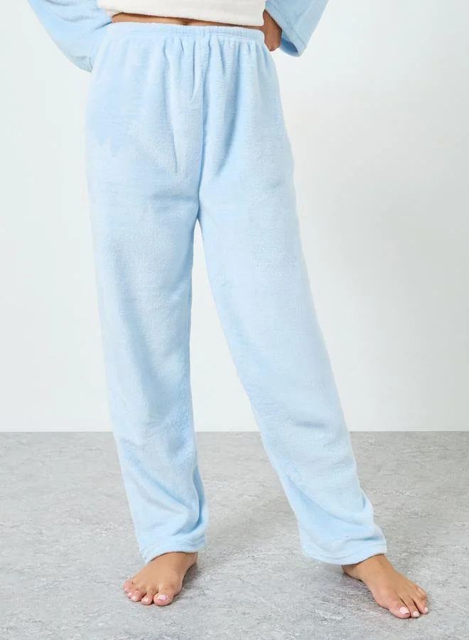 ستايلي طقم بيجاما من بنطال وبلوزة فليس بأكمام طويلة مريحة