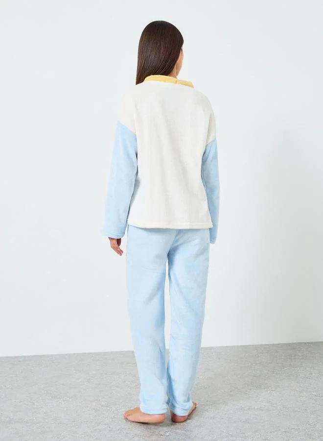 ستايلي طقم بيجاما من بنطال وبلوزة فليس بأكمام طويلة مريحة
