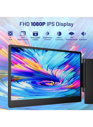 V2COM 14" Laptop Screen Extender, S3 FHD 1080P IPS Triple Portable Monitor Laptop, HDMI/USB-A/Type-C Plug and Play - view 2