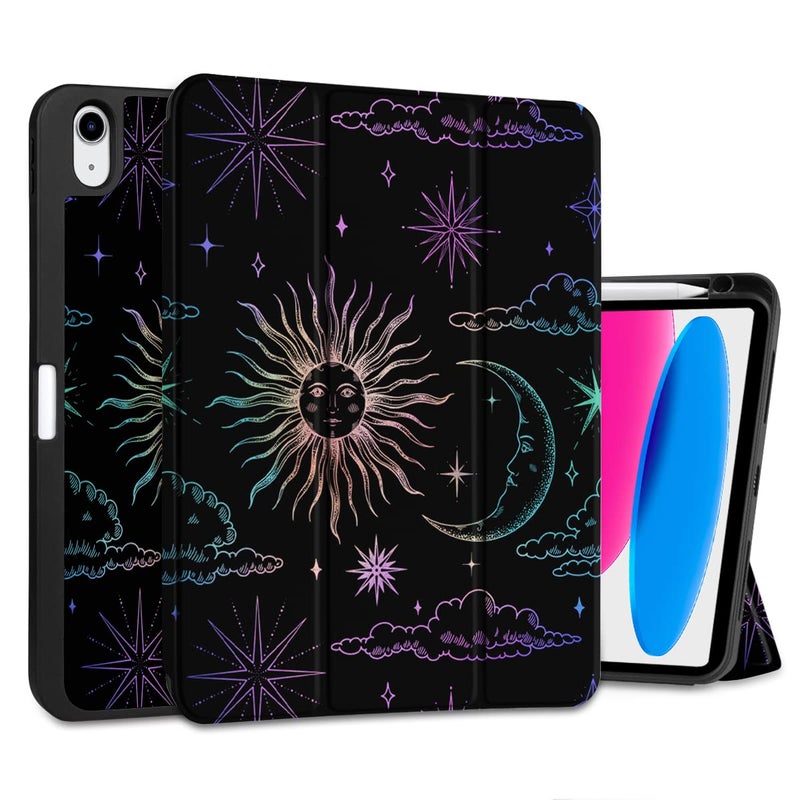 DONGKE Case for iPad 11th Generation 11 Inch 2025 (A16 Chip) & iPad 10th Generation 10.9 Inch 2022 with Pencil Holder-[Auto Wake/Sleep], Trifold Stand Soft TPU Protective Cover, Sun & Moon - Image 1