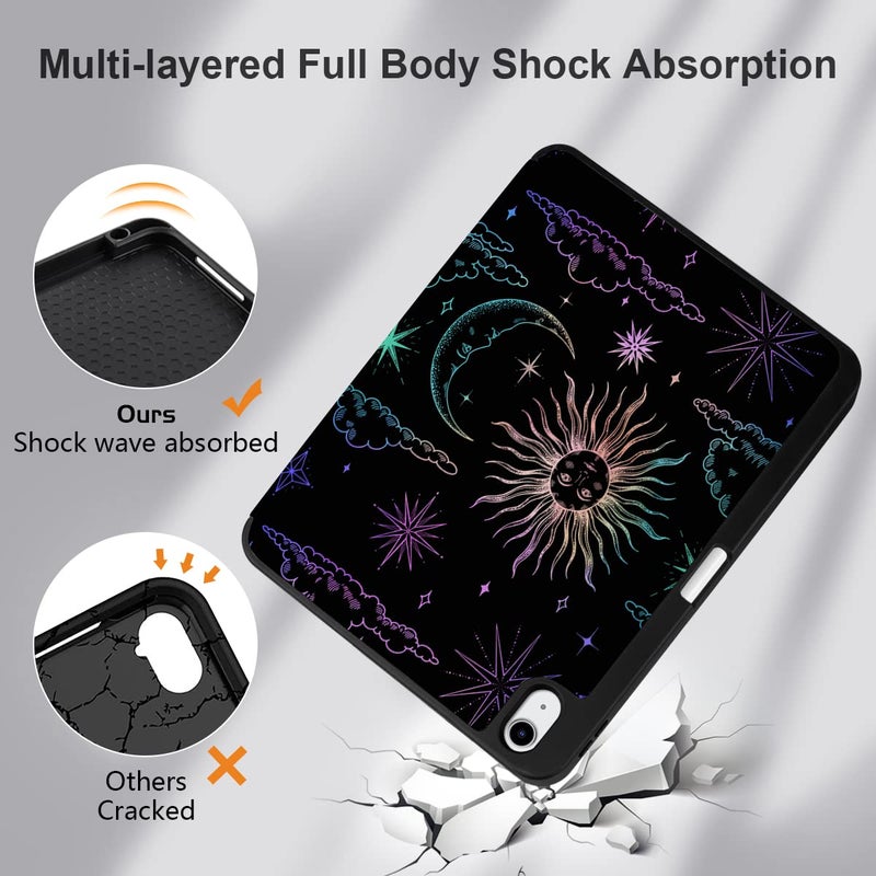 DONGKE Case for iPad 11th Generation 11 Inch 2025 (A16 Chip) & iPad 10th Generation 10.9 Inch 2022 with Pencil Holder-[Auto Wake/Sleep], Trifold Stand Soft TPU Protective Cover, Sun & Moon - Image 5