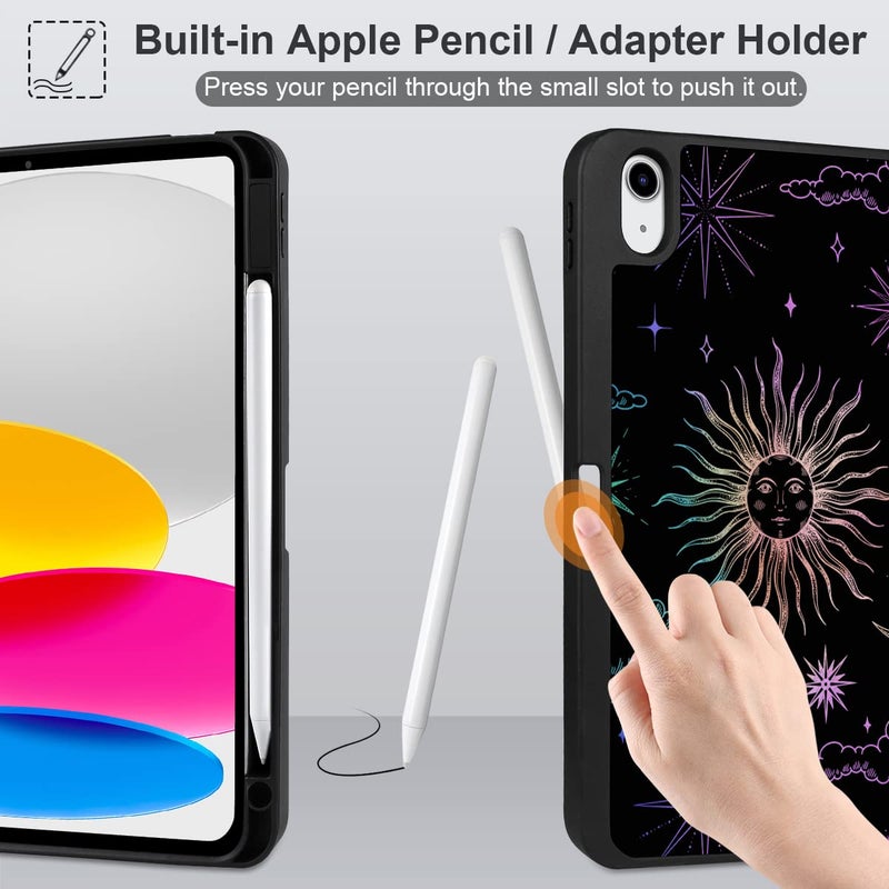 DONGKE Case for iPad 11th Generation 11 Inch 2025 (A16 Chip) & iPad 10th Generation 10.9 Inch 2022 with Pencil Holder-[Auto Wake/Sleep], Trifold Stand Soft TPU Protective Cover, Sun & Moon - Image 4