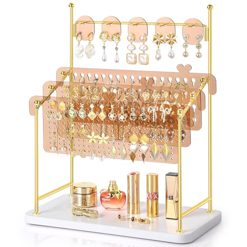 SOLIMINTR Earring Organizer, Earring Holder Display Stand with 3 Earring Storage Pegboards 568 Holes, Jewelry Organizer with Hook Rack for Stud Earrings Necklace, Acrylic Large Jewlery Hanger Towers for Women - Image 1
