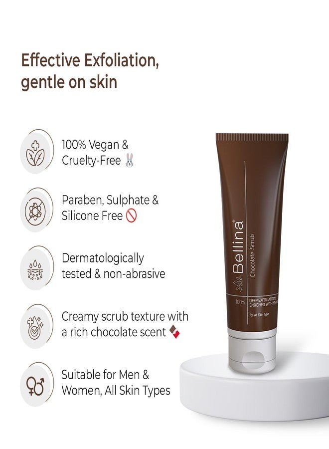 Bellina Chocolate Scrub for Face | Deep Cleansing & Exfoliation for Blackheads and Whiteheads | With Green Tea Extract, Shea Butter & Jojoba Oil | Suitable for All Skin Types | Men & Women | 100 ml - Image 4