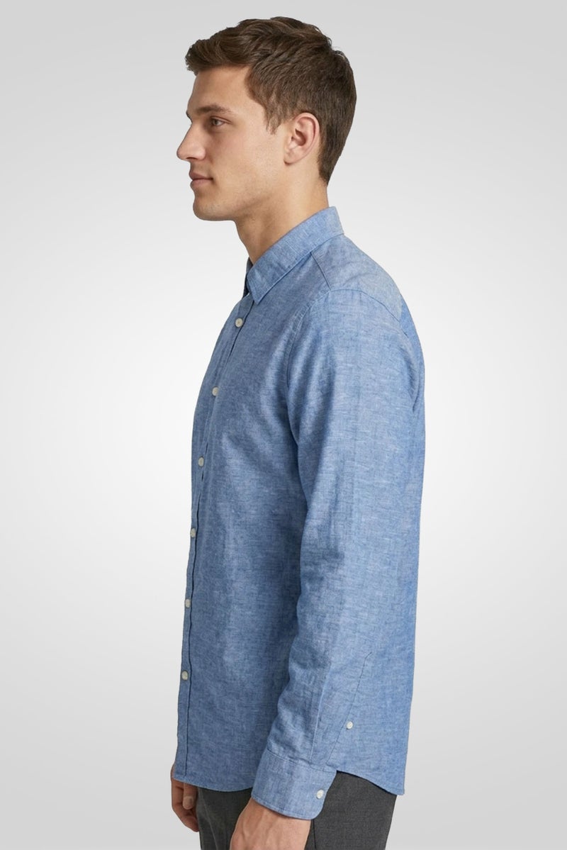 SELECTED Men Slim Fit Chambray Long Sleeve Casual Shirt, Blue - Image 5