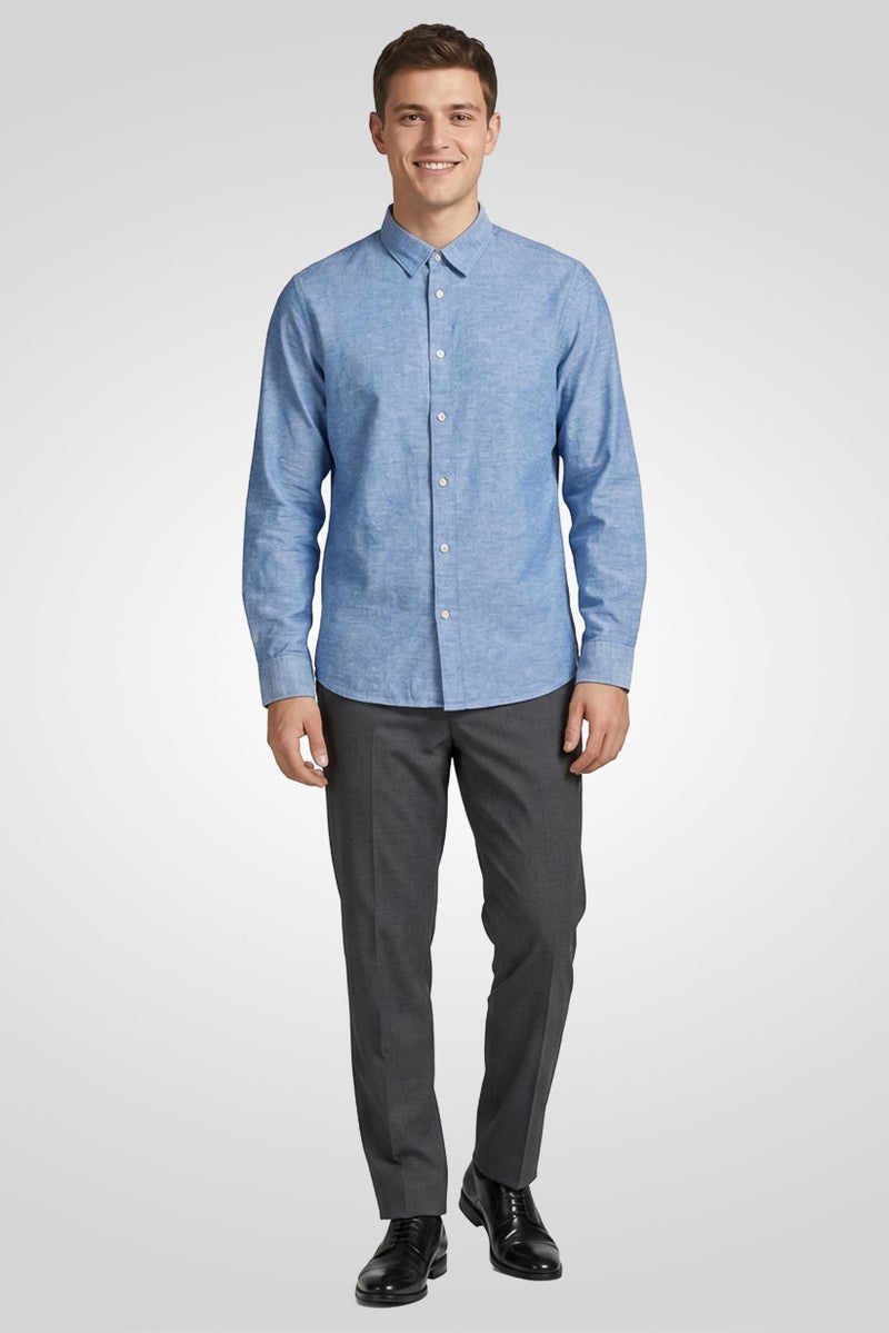 SELECTED Men Slim Fit Chambray Long Sleeve Casual Shirt, Blue - Image 2