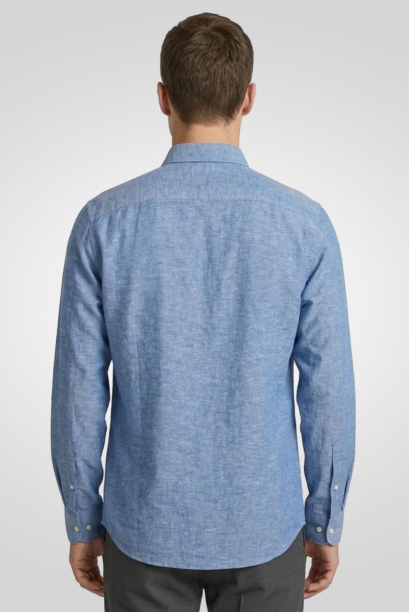 SELECTED Men Slim Fit Chambray Long Sleeve Casual Shirt, Blue - Image 4