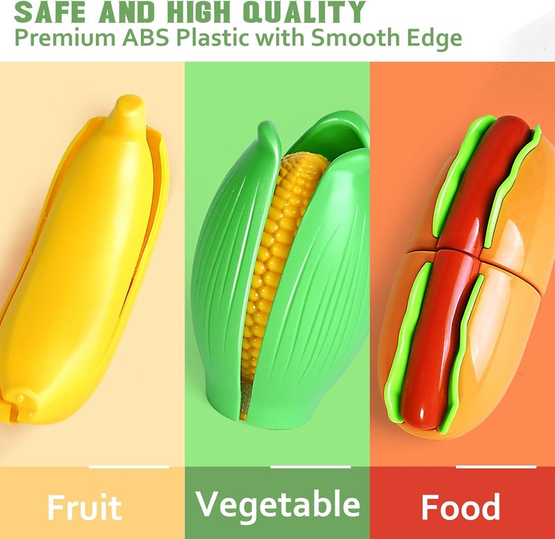 BAODLON 100 Pcs Play Food Set for Kids Kitchen, Pretend Food Toy for Toddlers Age 1-3, Plastics Cutting Fake Food/ Fruit/ Vegetable Accessories with 2 Baskets, Birthday Gifts for 2 3 4 5 Years Old Boys Girls - Image 4