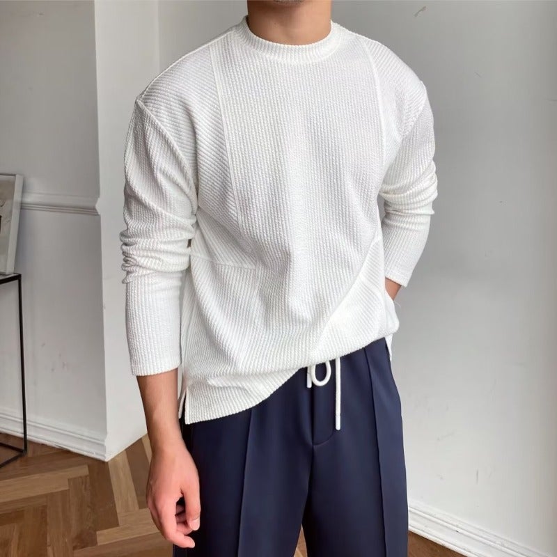 Waffles Textured T-Shirt Men'S Crewneck Slim-Fit Long-Sleeved Breathable Fitness Training Clothing Pit Striped Sports Top Trendy - Image 1
