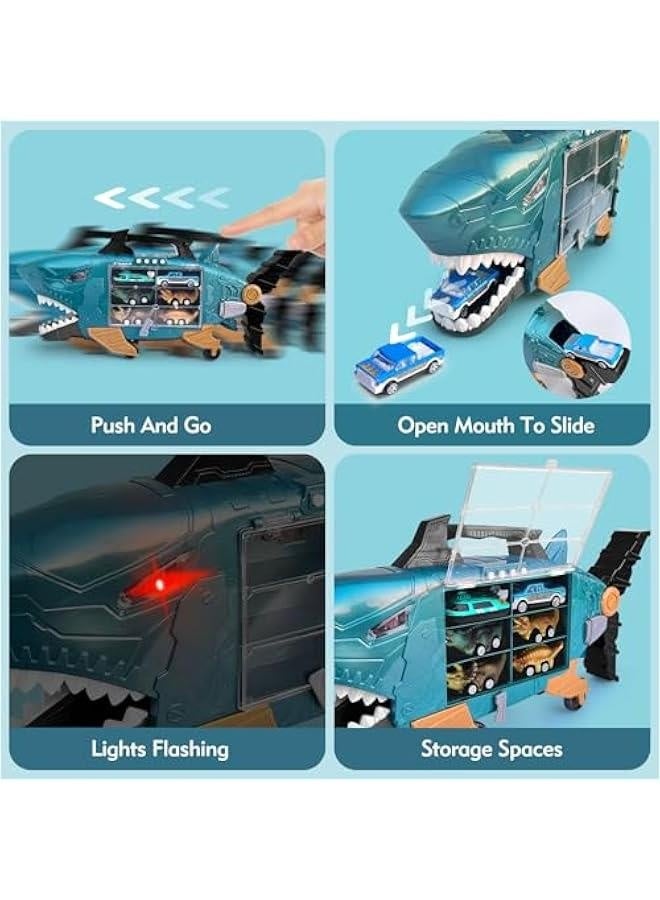 Shark Toys with led, Music, Dinosaur Cars, Shark Truck Toys with 2pcs Toy Trucks, 8pcs Dinosaur Cars Boys Toys Gifts for 3-5,6-8,8-10 Year Old Kids - Image 4