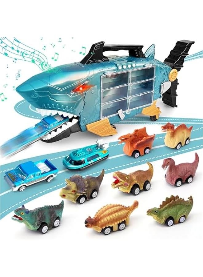 Shark Toys with led, Music, Dinosaur Cars, Shark Truck Toys with 2pcs Toy Trucks, 8pcs Dinosaur Cars Boys Toys Gifts for 3-5,6-8,8-10 Year Old Kids - Image 1