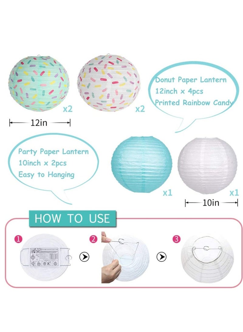 SYOSI Donut Birthday Party Decorations 9Pcs Donut Party Supplies Donut Lanterns Party Paper Fan Honeycomb Ball Hanging Paper Lanterns for Baby Shower Kids Birthday Party Ice Cream Party Decorations Blue - Image 5