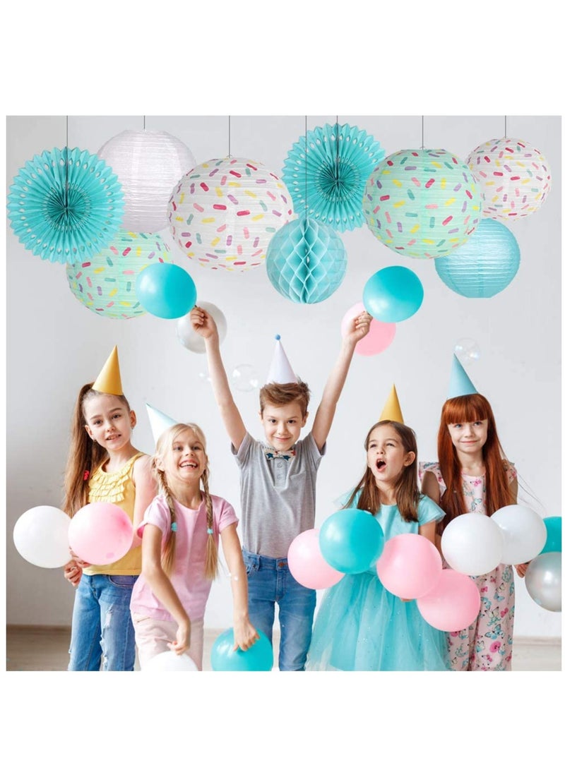 SYOSI Donut Birthday Party Decorations 9Pcs Donut Party Supplies Donut Lanterns Party Paper Fan Honeycomb Ball Hanging Paper Lanterns for Baby Shower Kids Birthday Party Ice Cream Party Decorations Blue - Image 2
