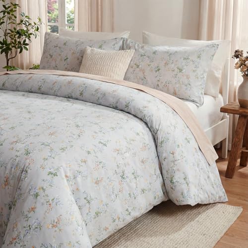 Cozaline Floral Comforter Queen Size 100 Cotton Bedding Set Green Flowers Cotton Comforter Sets 3 Pcs Reversible Lightweight Soft Bedding Sets for All Seasons - Image 3