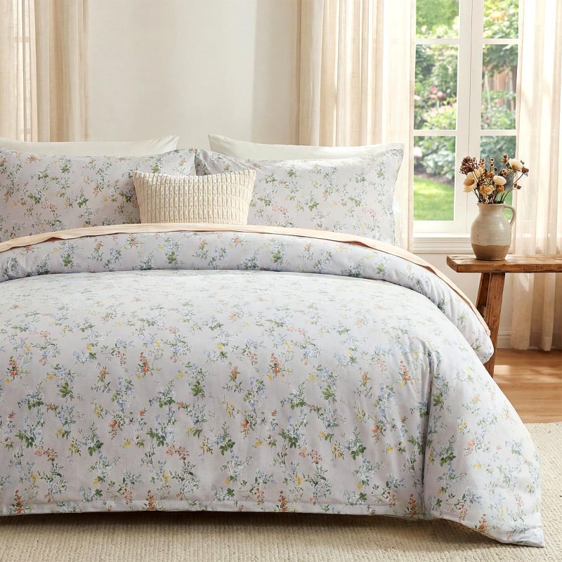 Cozaline Floral Comforter Queen Size 100 Cotton Bedding Set Green Flowers Cotton Comforter Sets 3 Pcs Reversible Lightweight Soft Bedding Sets for All Seasons - Image 2